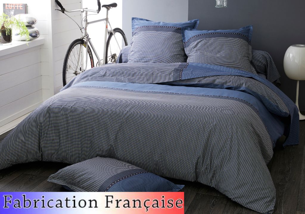 Housse de couette Satin Enzo Bleu Fabrication Française