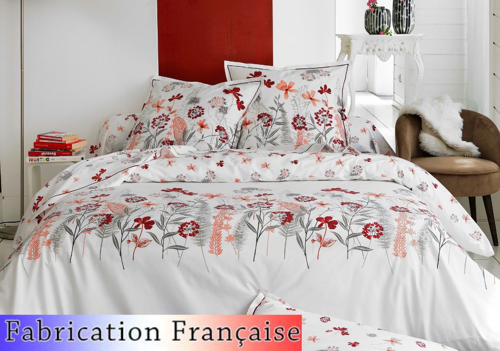 Parure de lit Petite Folie Rouge Percale fabrication française