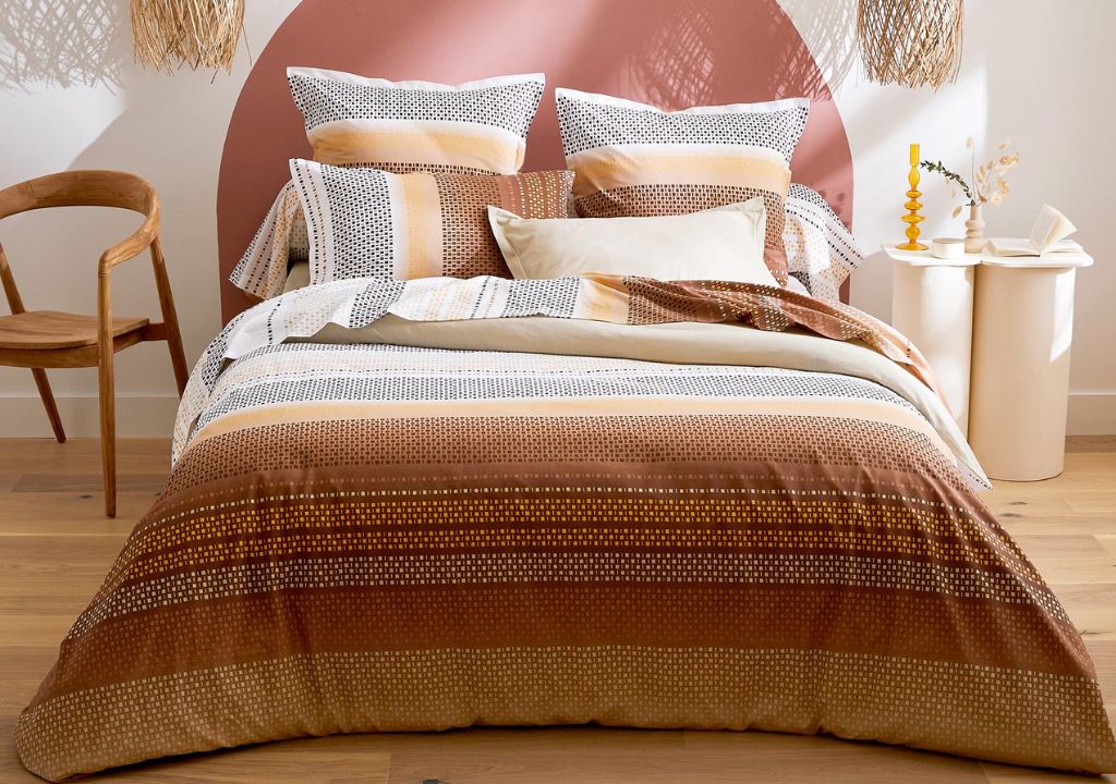 Housse de couette Damier 57 fils coton naturel