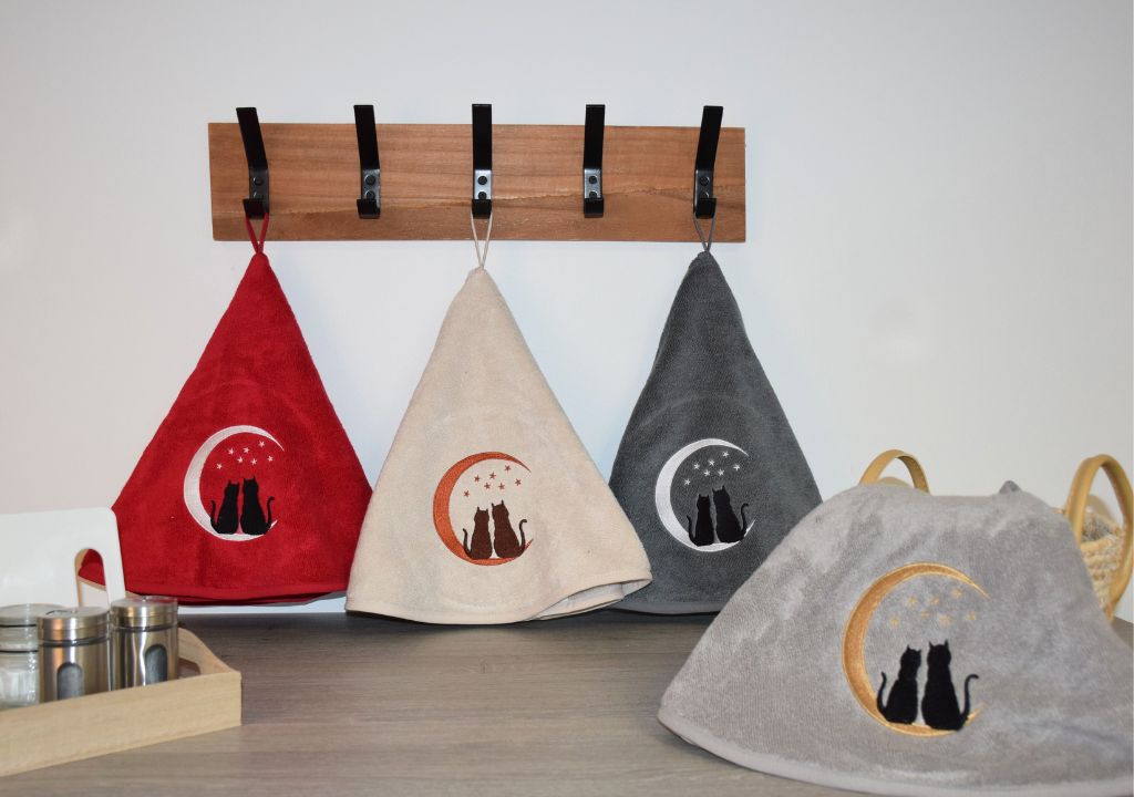 essuie main rond brodé